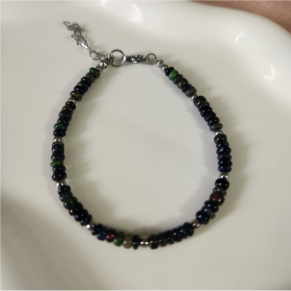 Stainless steel Ethiopian opal beaded bracelet